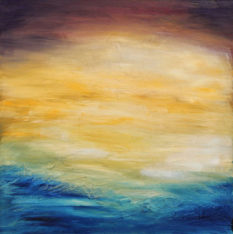 落日海洋油画
