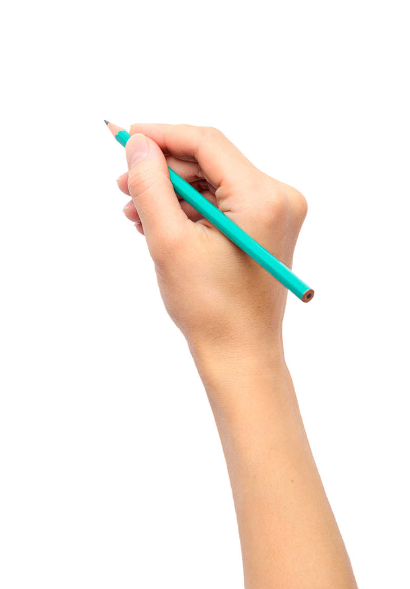 白色背景上的手握铅笔