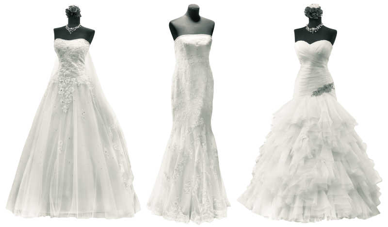 三件漂亮的白色婚纱