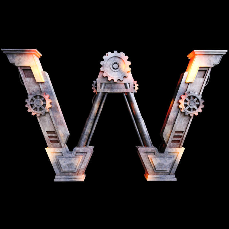 铁制成的机械字母W