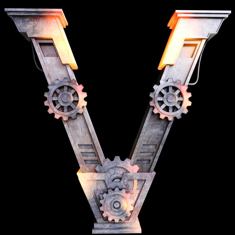 铁制成的机械字母V