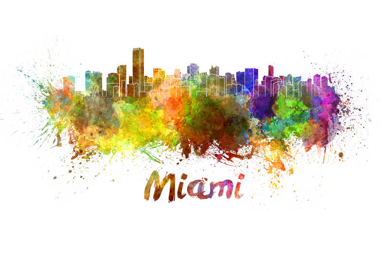 迈阿密城市天际线水彩画