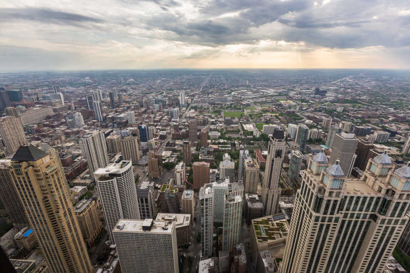 芝加哥城市建筑天际一线航拍