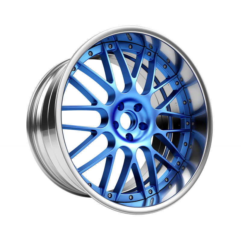 白色背景下的银色和蓝色轮胎钢圈