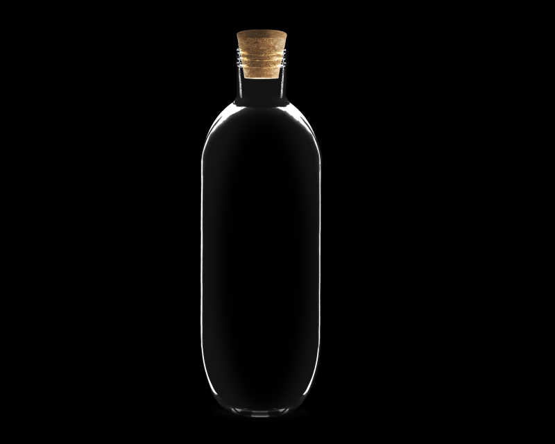 黑色背景上的软木塞玻璃瓶