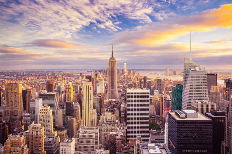 纽约日落眺望曼哈顿市中心