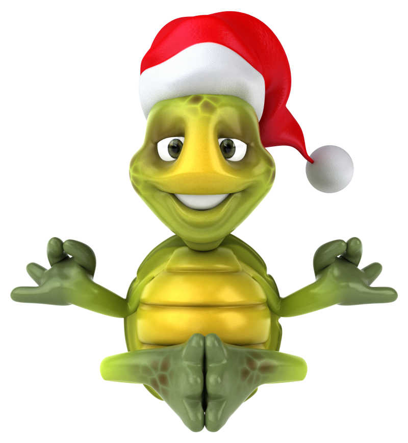 戴着圣诞帽微笑的动漫乌龟