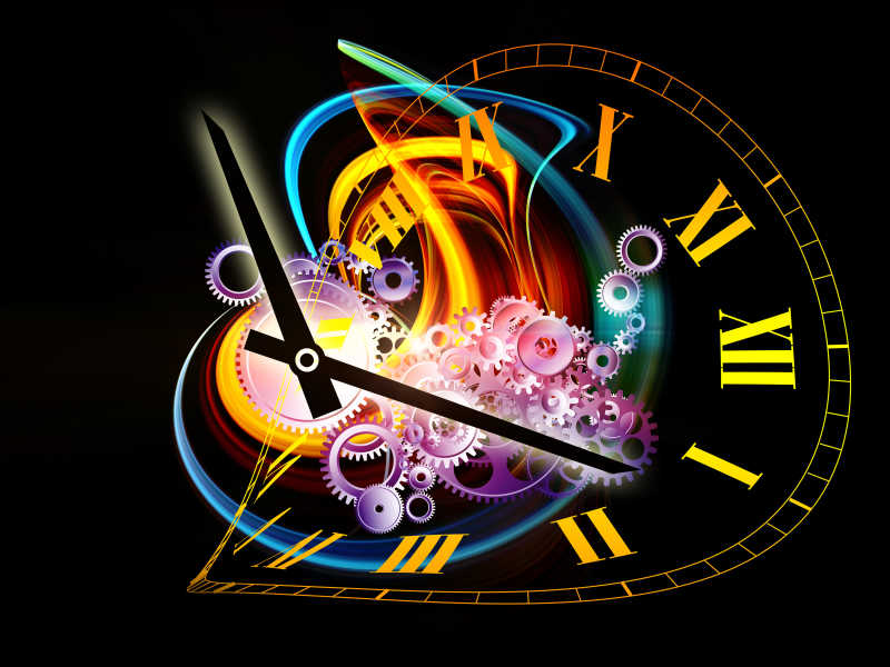 抽象元素在时间进展过去现在和将来和3D时钟
