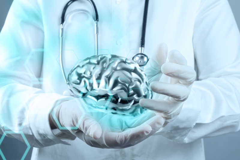 医生手里的3d金属大脑