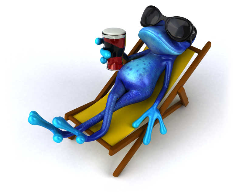 在躺椅上喝啤酒的青蛙