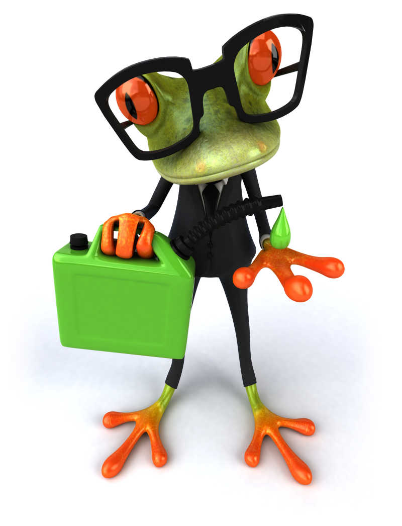 穿西服戴眼镜的青蛙拿着绿盒子