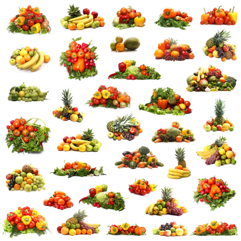 许多不同种类的水果和蔬菜