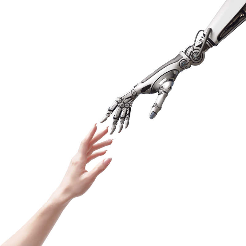 女人与机器人的手