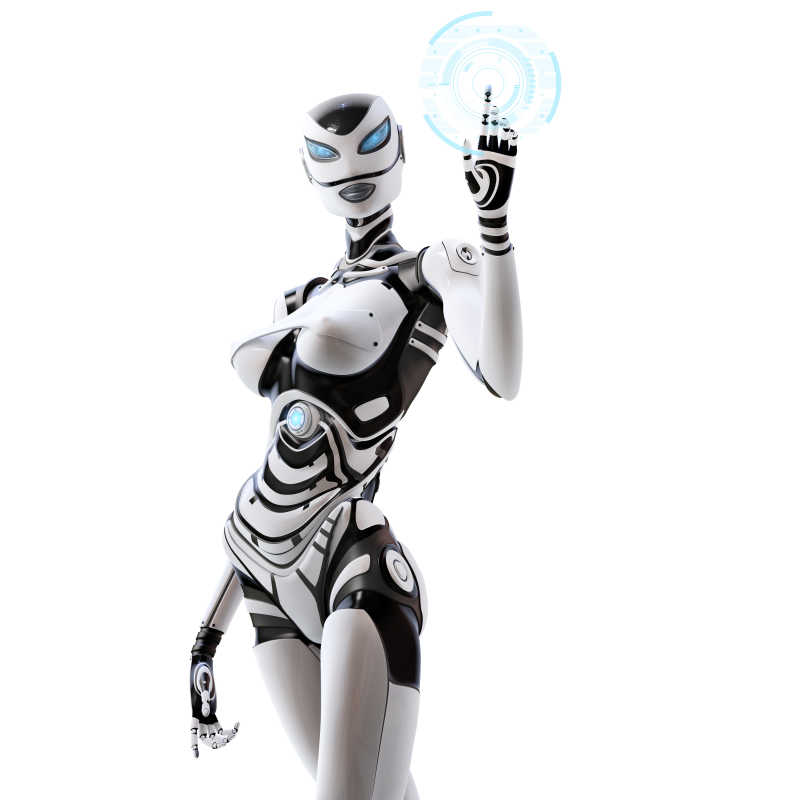 白色背景下的未来女性机器人