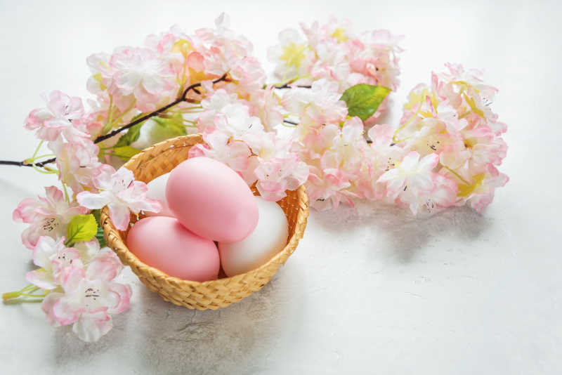 复活节粉色彩蛋和樱花