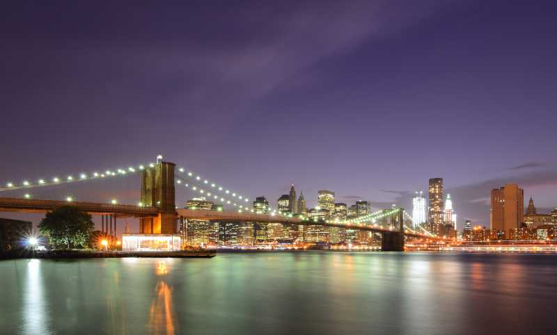 纽约布鲁克林大桥与下曼哈顿天际线