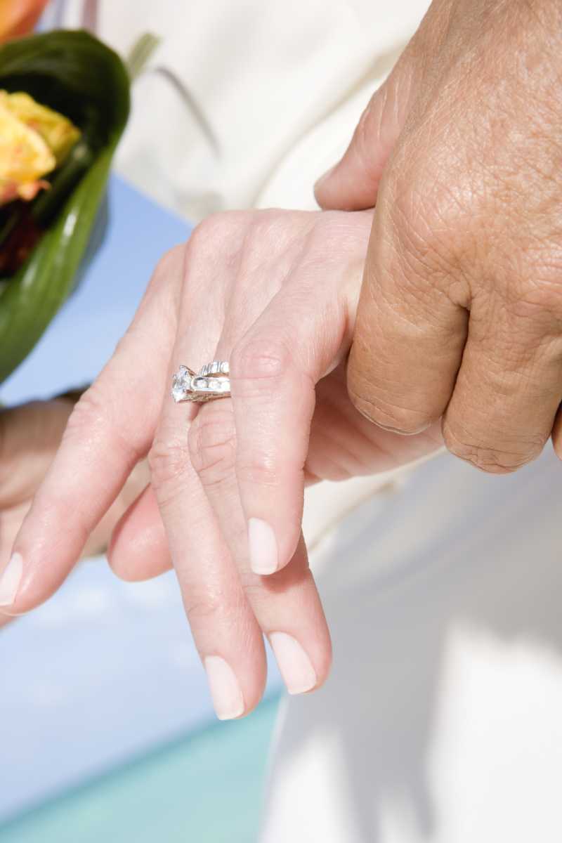 新娘戴着婚戒的手