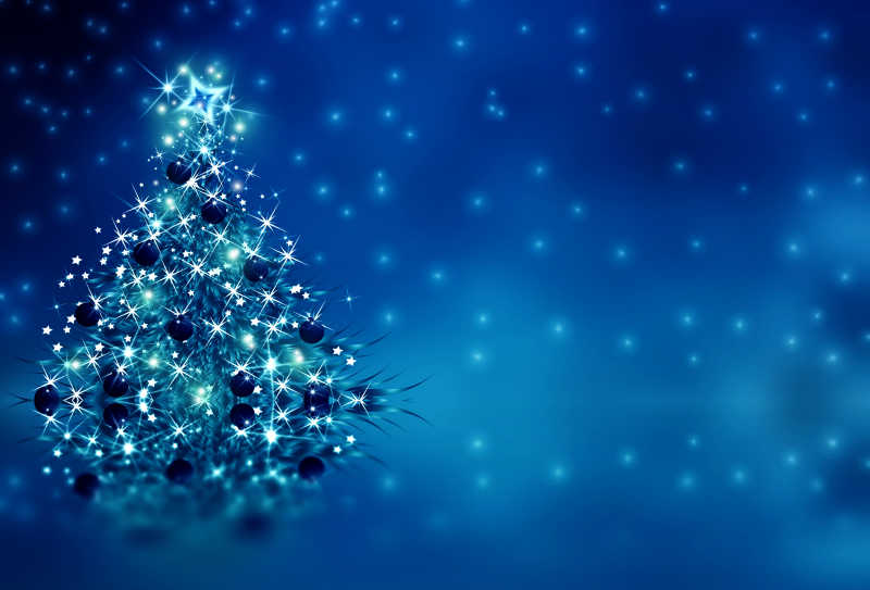 蓝色背景与圣诞树