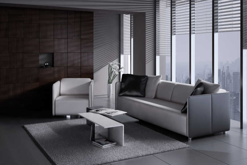 现代客厅与灰色的沙发
