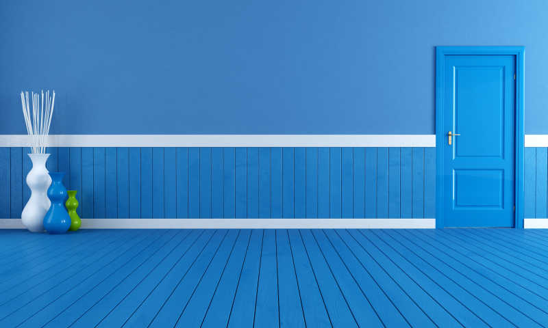 蓝色内部和蓝色的木板和门