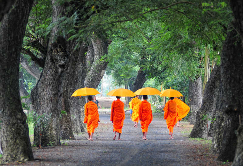 清晨散步的年轻僧侣