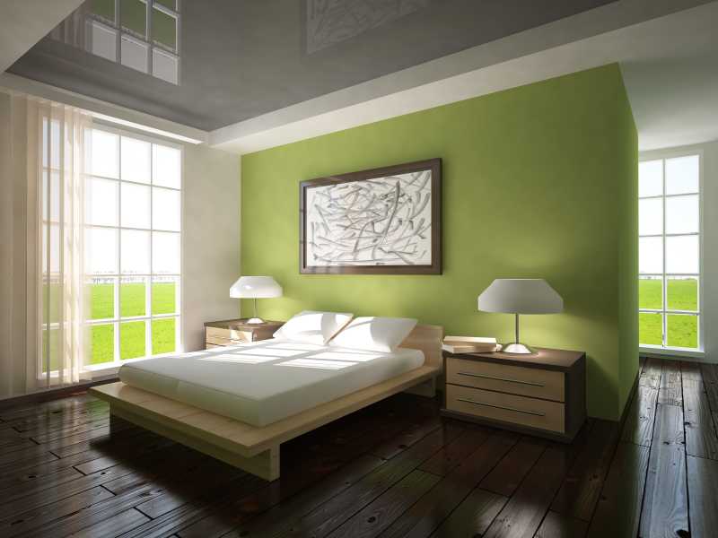 绿色墙面的卧室