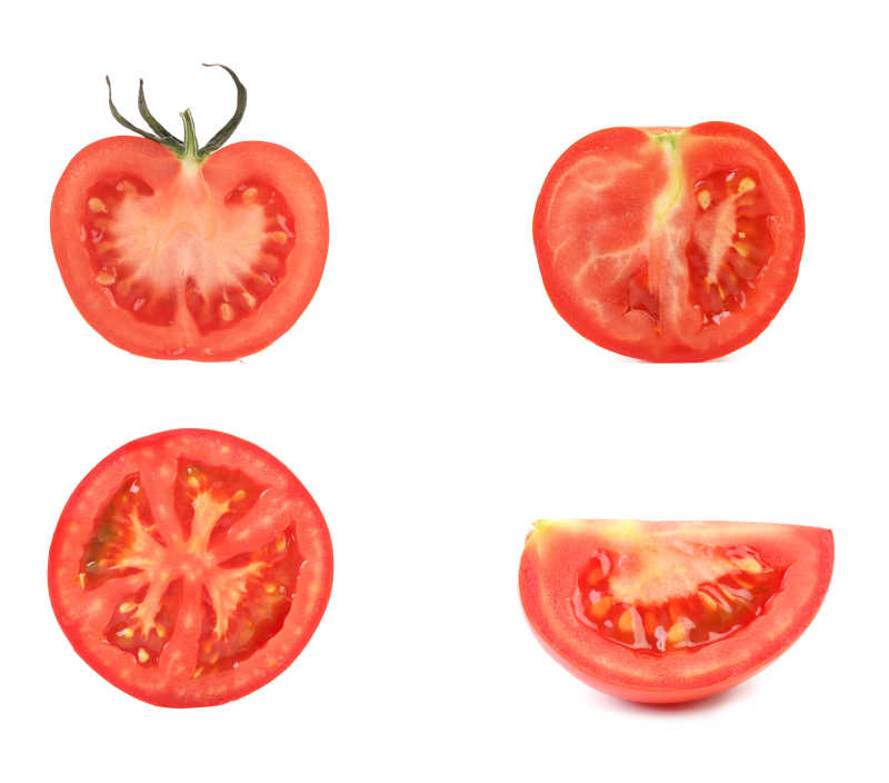 白色背景上切片的番茄