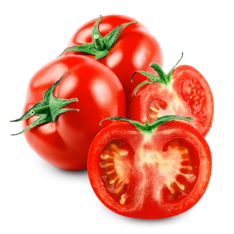 白色背景上的新鲜红色番茄
