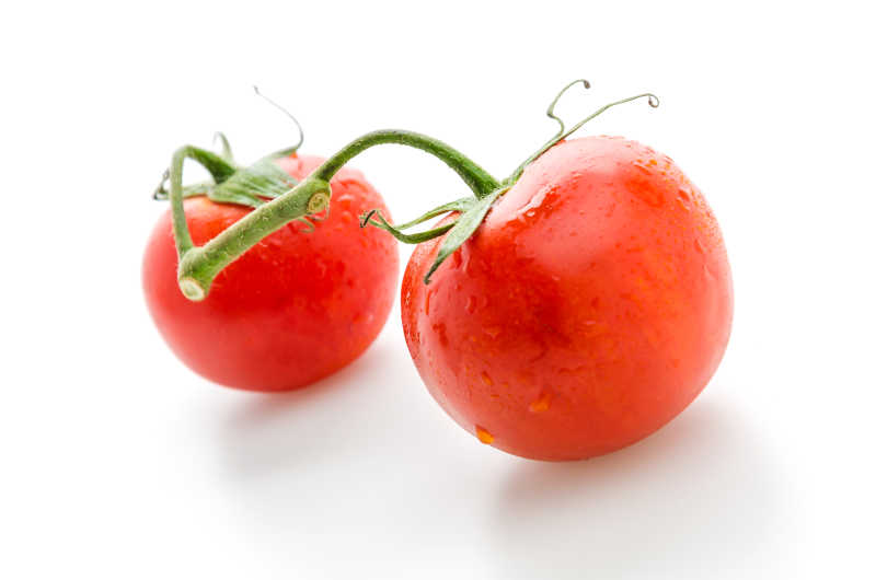 白色背景上的两个番茄