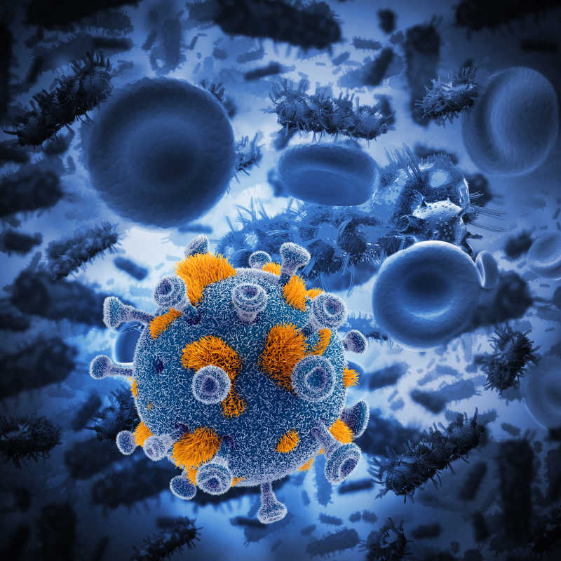 蓝色背景下的病毒模型