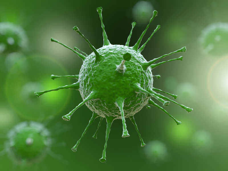 绿色背景下的球状病毒