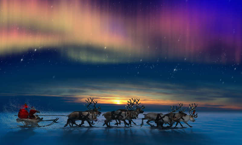 圣诞老人与他的驯鹿们