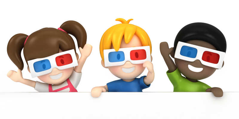 孩子戴着红蓝3D眼睛的3D卡通形象