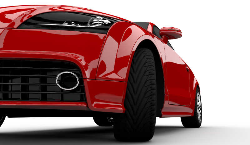 白色背景下的红色汽车的3D渲染
