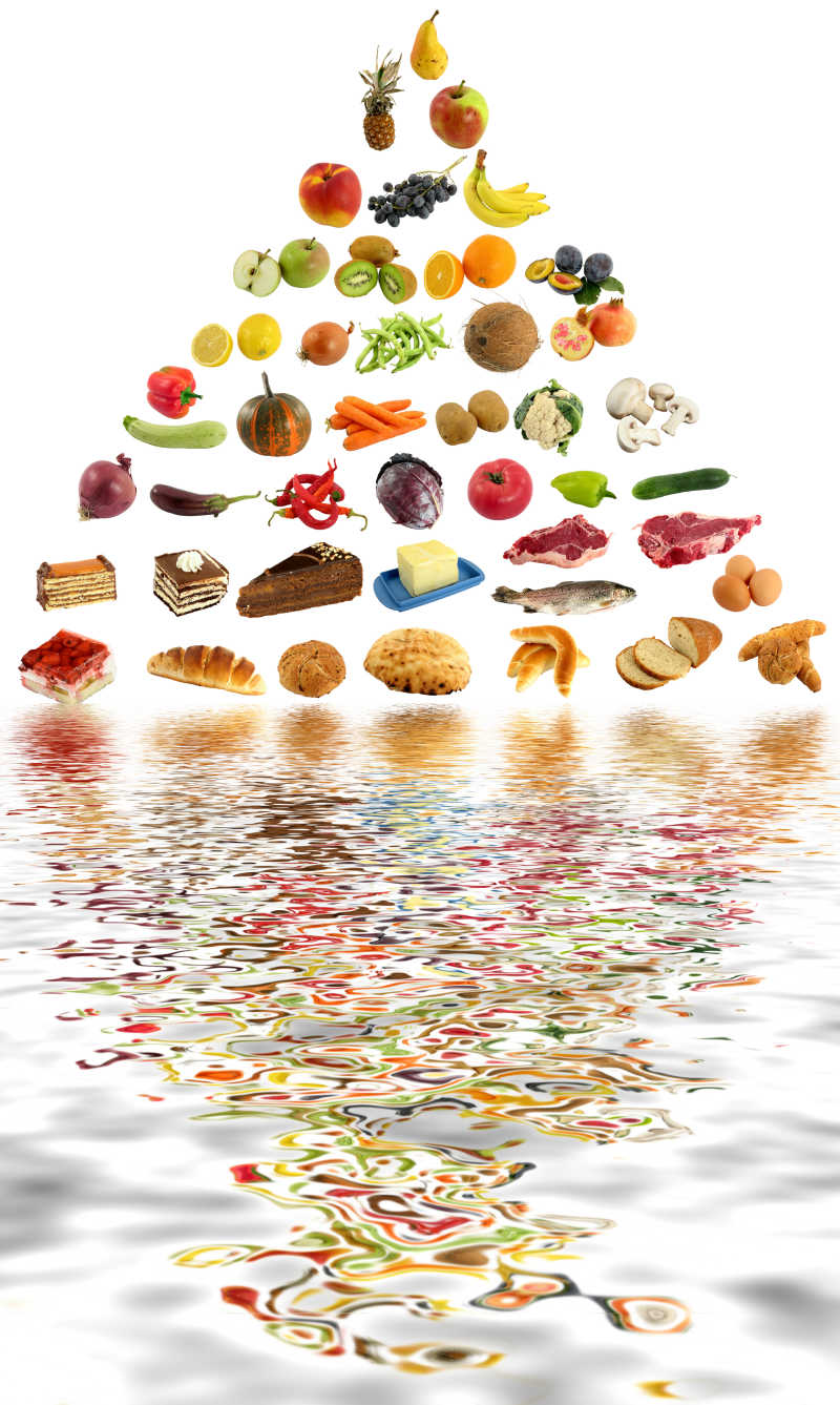食物金字塔反射在水面上