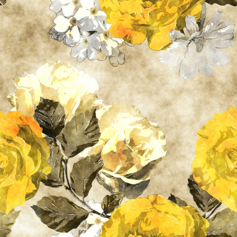 金黄色和白色的玫瑰水彩画