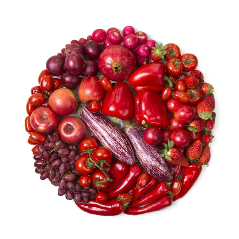 圆形的红色蔬菜与水果