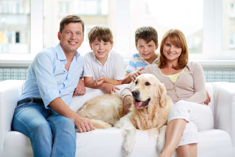 幸福的家庭和拉布拉多猎犬