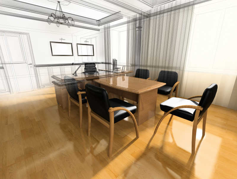 古典风格的办公室装修设计三维渲染