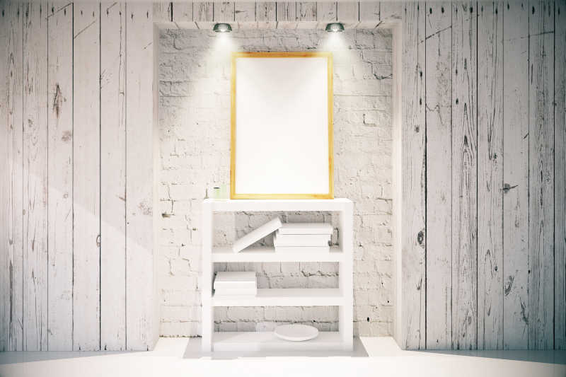白色木质室内设计空白相框