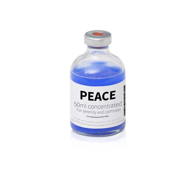 标着平和标签的蓝色药瓶