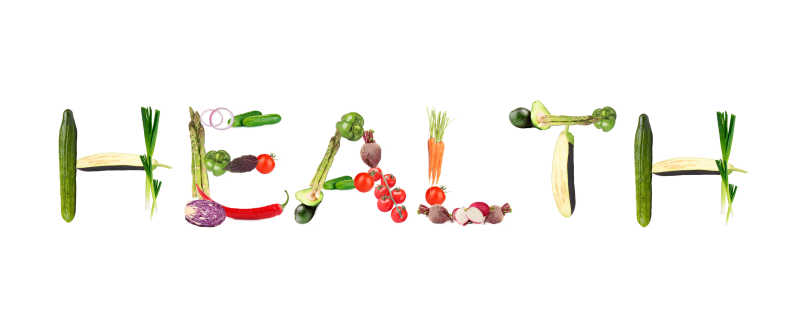 用健康蔬菜摆成的英文单词