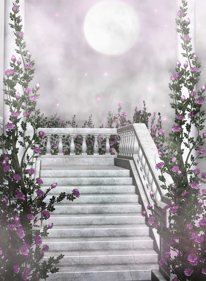 两旁种满鲜花的楼梯