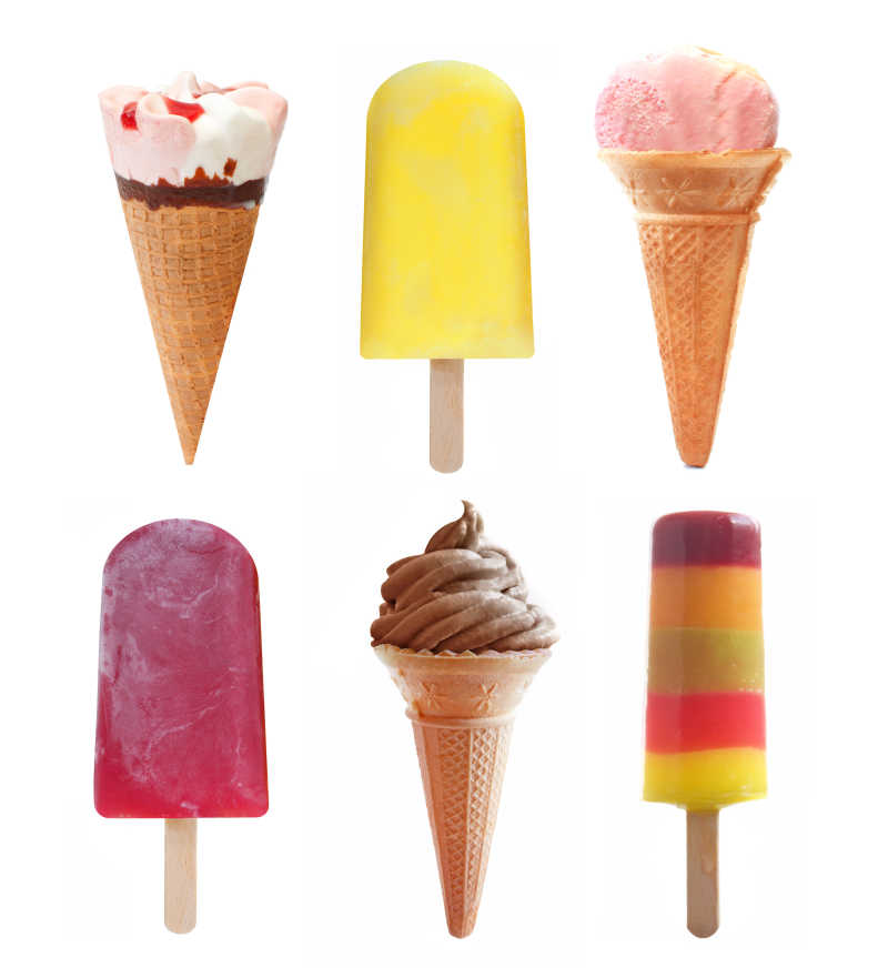 各种类型的冰淇淋和冰棒
