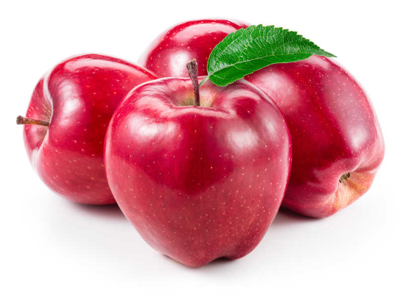 新鲜红苹果放在白色背景上