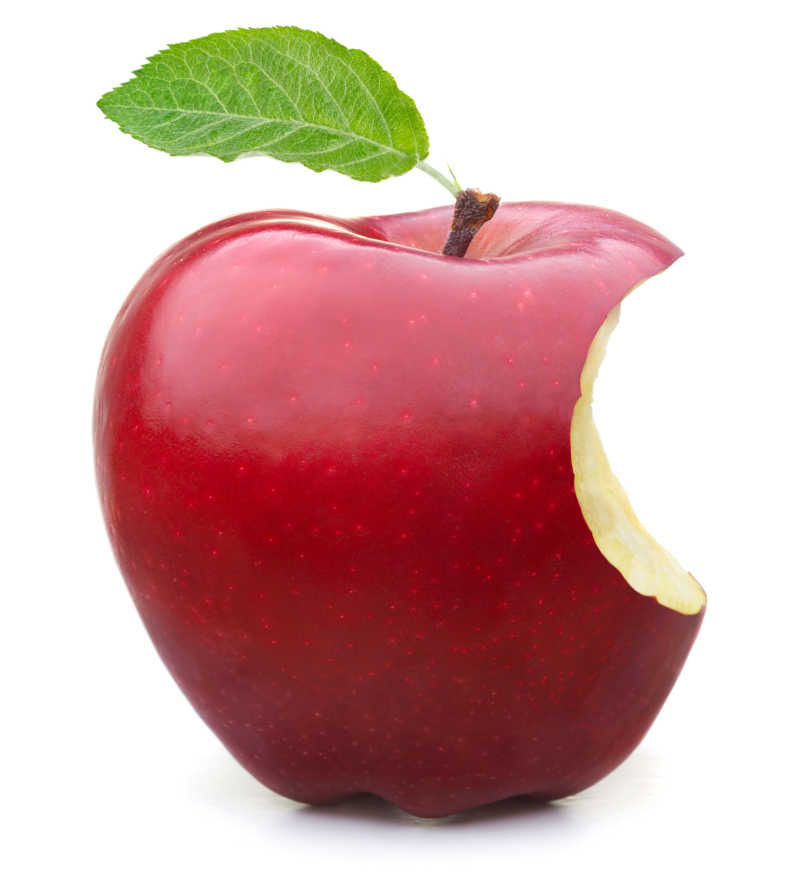 白色背景上缺了一口的红苹果