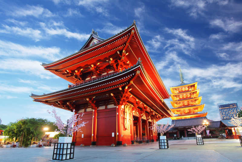 日本的浅草寺的夜景