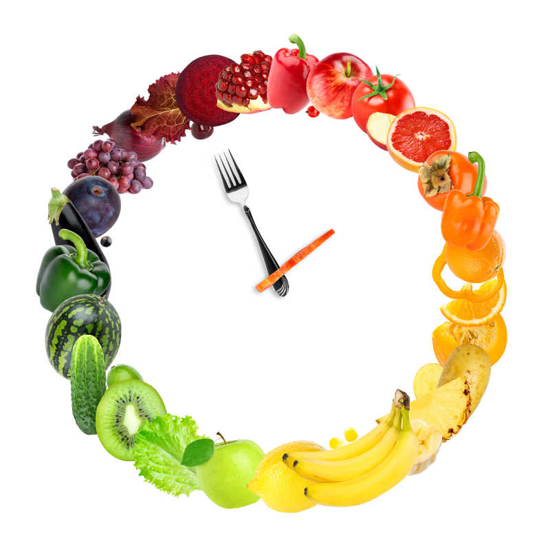 白色背景上水果围成一圈的时钟