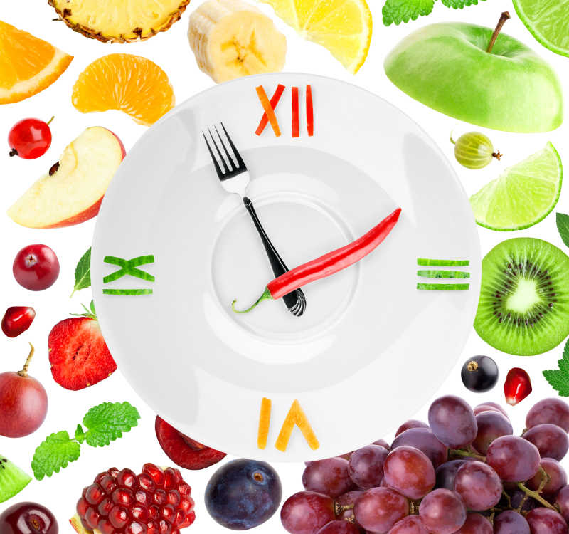 水果和盘子组成的概念钟