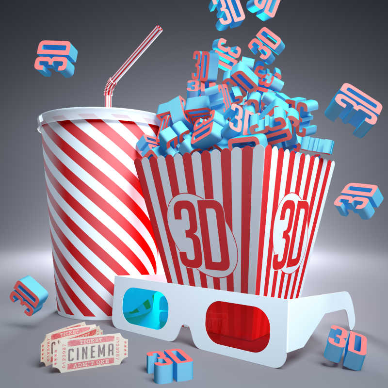 看3D电影的包装眼镜和电影票